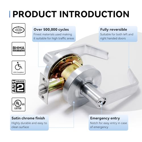 BSEED [UL Listed] Storeroom Commercial Door Lever Lock, Heavy Duty Grade 2 Lever Handle, ADA Compliant, 3 Hour Fire Rated, Non-Handed, Satin Chrome Finish, 2-3/4" Backset for Storage & Utility Doors - style: Storeroom