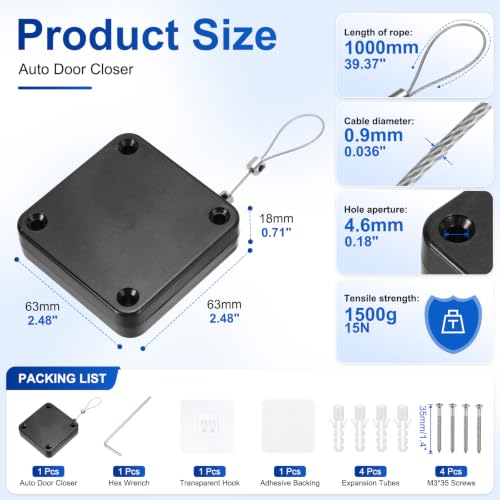 PATIKIL Automatic Sliding Screen Door Closer 3.2 Ft 1500g/15N Black 1 Set - color: Black, size: 3.2 Ft, 1500g/15N