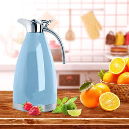 Sumerflos 68 Oz Stainless Steel Coffee Thermal Carafe/Double Walled Vacuum Thermos Insulated / 12 Hour Heat Retention / 2 Liters (Blue) - color: Blue