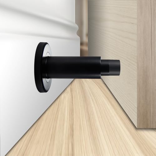 Door Stoppers - Heavy-Duty Adjustable Stoppers for Bottom, Top, and Wall of Door – Anti Break-in 304 Stainless Steel Door Stops with Rubber Buffers(Black) - color: Black-1PCS
