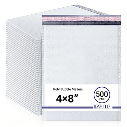 Small Bubble Mailers 4x8, Poly Padded Envelopes #000, 500 Pack Bulk - color: White, size: 4"x8" / 500 Pack