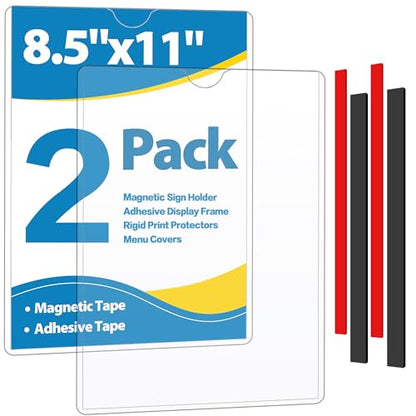 Magnetic Sign Holder Wall Mount 8.5 x 11, Plastic Door Display Frame for Fridge Window, 2Pack - size: 8.5"x11"-2Pack