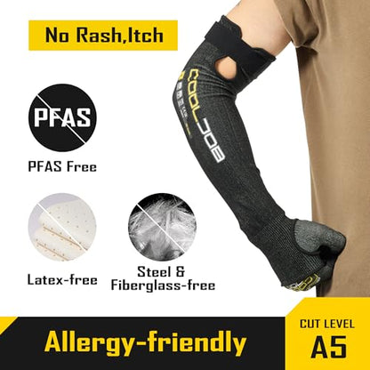 COOLJOB A5 Cut Resistant Touchscreen Work Gloves and Adjustable Arm Sleeves, No Glass Fiber&Steel, Construction, Gardening - size: Medium