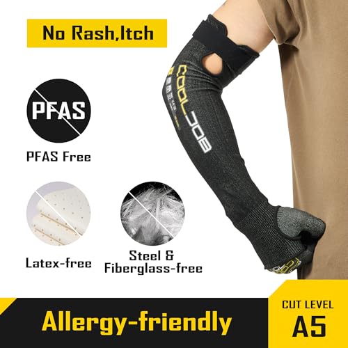 COOLJOB A5 Cut Resistant Touchscreen Work Gloves and Adjustable Arm Sleeves, No Glass Fiber&Steel, Construction, Gardening - size: X-Large