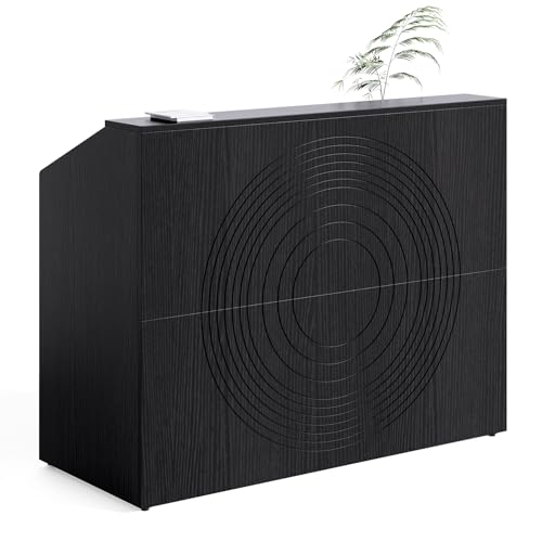 LITTLE TREE 47-Inch Reception Desk with Counter, Black Front Desk Reception Room Table, Retail Counter for Checkout, Modern Welcome Desk for Lobby, Office, Beauty Salon - color: Black
