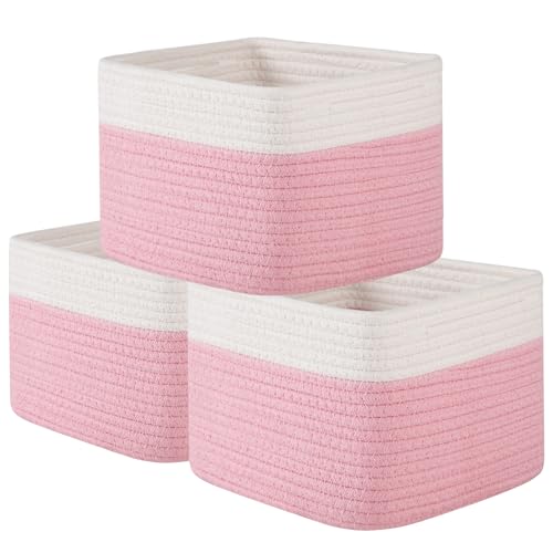 OIAHOMY 3 PACK Cube Storage Bins Storage Baskets Shelf Bins Pink&White - color: Pink&White