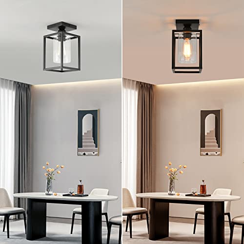 3 Pack Semi Flush Mount Ceiling Light,Black Metal Frame Ceiling Light Fixture with Clear Glass Shade, Farmhouse Light Fixture for Kitchen Island Entryway Porch Foyer - color: 3 PACK