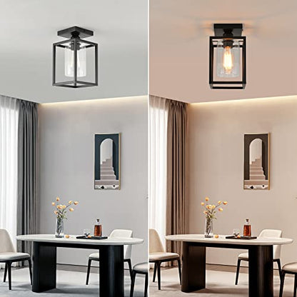 3 Pack Semi Flush Mount Ceiling Light,Black Metal Frame Ceiling Light Fixture with Clear Glass Shade, Farmhouse Light Fixture for Kitchen Island Entryway Porch Foyer - color: 3 PACK
