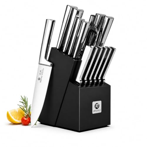 imarku 15-Piece Knife Block Set Built-in Sharpener - color: Light Black
