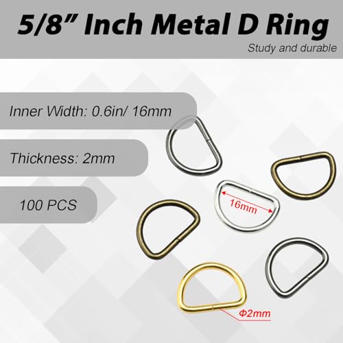 CooBigo 100 Pack 5/8" Dee Rings D-Ring Metal Buckle Strap Sewing Accessories FLQ051-C - color: Silver, size: 5/8 Inch