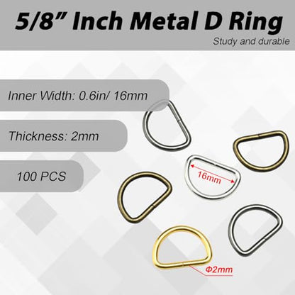 CooBigo 100 Pack 5/8" Dee Rings D-Ring Metal Buckle Strap Sewing Accessories FLQ051-C - color: Silver, size: 5/8 Inch