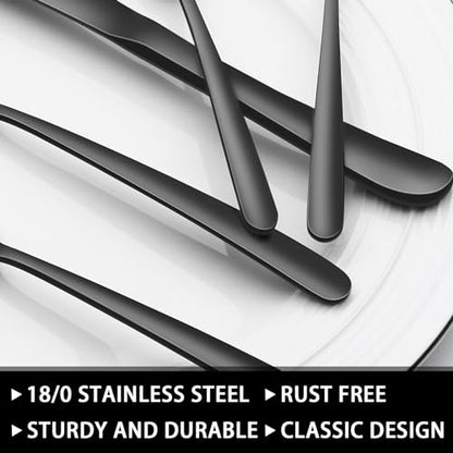 49-Piece Black Silverware Set with Organizer, Heavy Duty Stainless Steel Flatware for 8, Cutlery Utensil Sets with Steak Knives, Rust-proof, Mirror Polished, Dishwasher Safe, Black Heavy Duty - style: Black Heavy Duty