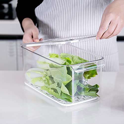 SANNO Produce Saver Containers for Refrigerator - Stackable Kitchen Organizer Keeper Bin, with Removable Drain Tray, Set of 6 - size: 6-Pack