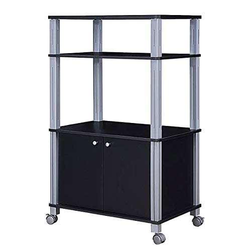 Giantex Rolling Kitchen Bakers Rack Microwave Oven Stand Utility Cart Multifunctional Display Shelf on Wheels with 2-Tier Shelf and Cabinet Spice Organizer for Kitchen Dining Room Furniture (Black) - color: Black