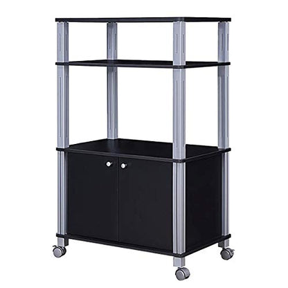 Giantex Rolling Kitchen Bakers Rack Microwave Oven Stand Utility Cart Multifunctional Display Shelf on Wheels with 2-Tier Shelf and Cabinet Spice Organizer for Kitchen Dining Room Furniture (Black) - color: Black