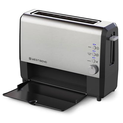 West Bend QuikServe Toaster, 2-Slice Wide-Slot Slide-Through Bread Toaster with Bagel and Gluten-Free Settings and Cool-Touch Exterior Fast Toasting, Includes Removable Serving Tray,1400-Watts, Silver - color: Silver