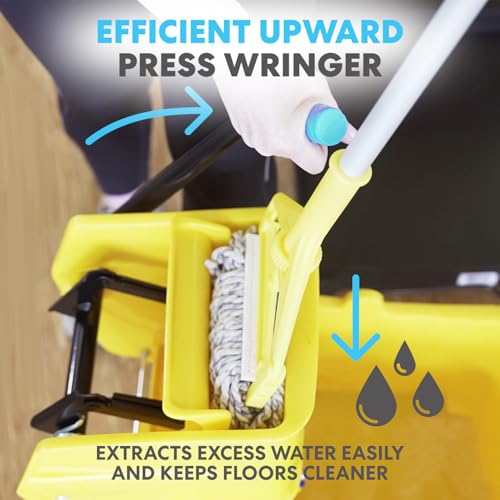 Simpli-Magic Side Press Wringer Combo Commercial Mop Bucket on Wheels, 35 Quart,Yellow, Including Wet Floor Caution Sign and Set, Polyethylene - color: Yellow - Set