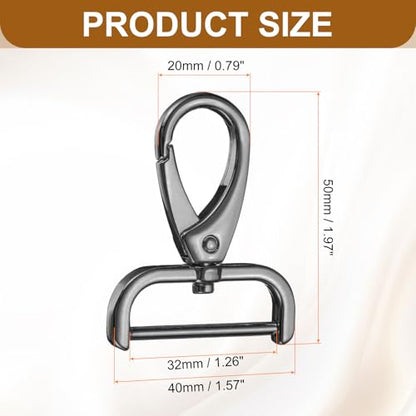 HARFINGTON 2Pcs Detachable Snap Hook Swivel Clasp 1 1/4" D Ring with Swivel Lobster Claw Clasps Hook for Purse Strap Keychain Bag DIY Craft, Gunmetal - color: Gunmetal, size: 1 1/4"