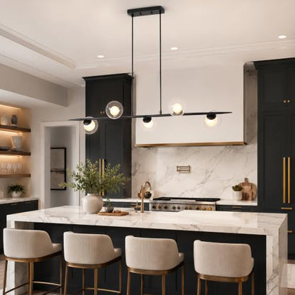 Siittoo 44.88In Modern Black Linear Chandelier with Clear Glass Globes - color: 44 in/Black/5-light(not included bulbs)