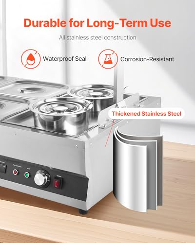 VEVOR Electric Soup Warmer, Two 6.34QT Pots & Four 1/2 Pans, Stainless Steel Commercial Food Warmer with 86~185°F Adjustable Temp, 1500W Bain Marie with Cover, Soup Station for Restaurant, Buffet - size: 2×6L Pots and 4×1/2 Pans