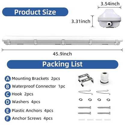 hykolity 4FT LED Vapor Tight Light, 40/50/60W Vapor Light Fixture, 130LM/W