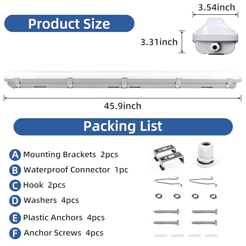 hykolity 4FT LED Vapor Tight Light, 40/50/60W Vapor Light Fixture, 130LM/W