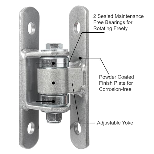 Heavy Duty Bolt on Sealed Bearing Outdoor Gate Hinges - Bolt onto Gate and Post for Large Heavy Driveway Gates Up to 1100 Pounds, Adjustable Yoke Pivot CI3700 Gate Hinge (Sold as a Pair)