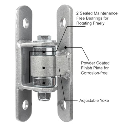 Heavy Duty Bolt on Sealed Bearing Outdoor Gate Hinges - Bolt onto Gate and Post for Large Heavy Driveway Gates Up to 1100 Pounds, Adjustable Yoke Pivot CI3700 Gate Hinge (Sold as a Pair)