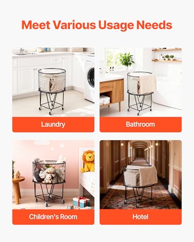VEVOR Laundry Basket with Wheels, Metal Storage Cart Deep Set Rolling Mesh Laundry Hamper, 60 LBS Large Load Capacity, 17" x 17" x 24", Black - size: 16.9"D x 16.9"W x 24.2"H