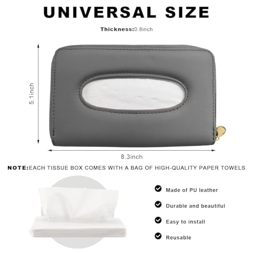 Car Tissue Holder, Sun Visor Napkin Box Premium PU Leather Tissue Case with Zipper, Rectangular Hanging Paper Organizer Mask Dispenser for Sedans SUVs Trucks, Car Accessories (Gray) - color: Gray