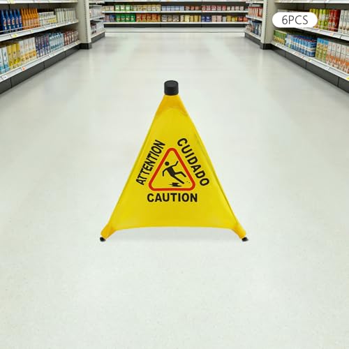 Wet Floor Signs, 6 Pack Umbrella Caution Warning Signs, Yellow