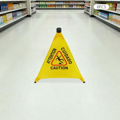 Wet Floor Signs, 6 Pack Umbrella Caution Warning Signs, Yellow