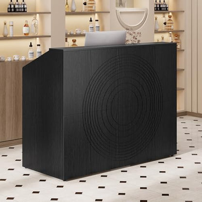 LITTLE TREE 47-Inch Reception Desk with Counter, Black Front Desk Reception Room Table, Retail Counter for Checkout, Modern Welcome Desk for Lobby, Office, Beauty Salon - color: Black