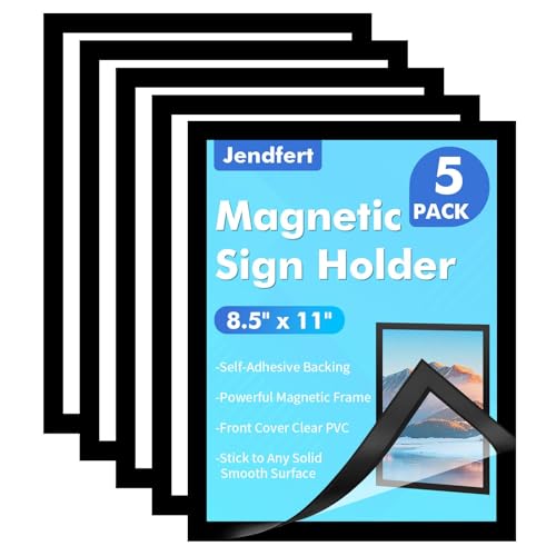 Magnetic Sign Holder 8.5 x 11, 5 Pack Self Adhesive Magnetic Frame for Letter Size Paper, Clear PVC Quick Change Sign Display Sleeve for Glass, Wall, Office, Store & Restaurant - size: 8.5"x11" 5 Pack