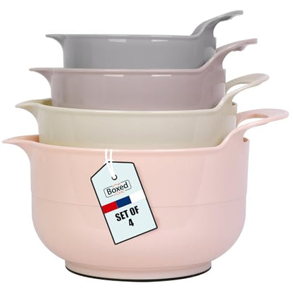 BoxedHome Nesting Plastic Mixing Bowl Set with Pour Spouts and Handles - Non Slip Bottom, BPA free Microwave & Dishwasher Safe(Khaki Pink, 4 Pack) - color: Khaki Pink