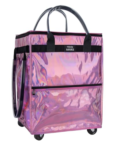 Medium Phantom Pink Reusable Grocery Bag on Wheels, Folding Rolling Tote - color: Phantom Pink, size: Medium