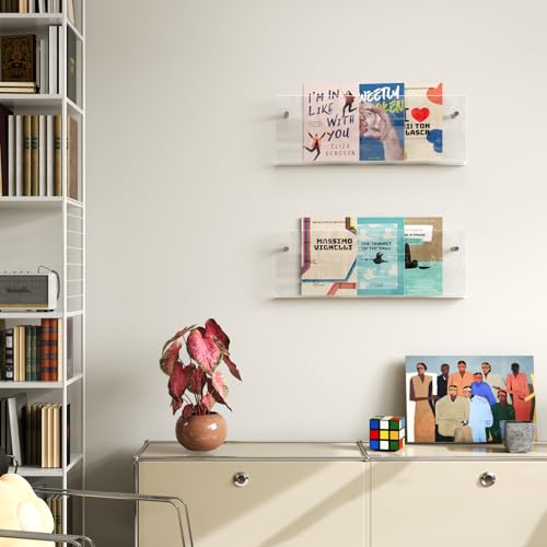 Acrylic Magazine Holder, 2 Pack Hanging Bookshelf Magazine Rack, Wall Mounted Floating Brochure Display for Waiting Room, Office, Home (Clear, 17 Inch) - color: Clear, size: 17 Inch