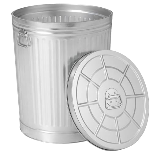 Gardenised Round Galvanized Steel, 26 Gallon Trash Can with Lid - Durable Metal Bucket for Backyard, Lawn, Garden and Yard Use - Weather-Resistant Garbage Can for Indoor and Outdoor, 28-inch - size: 26 Gallons