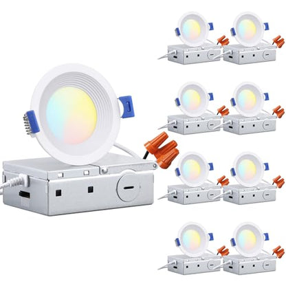 TORCHSTAR 8-Pack 5CCT 3 Inch Slim LED Recessed Lights, Anti-Glare, Aluminum - size: 3 inch