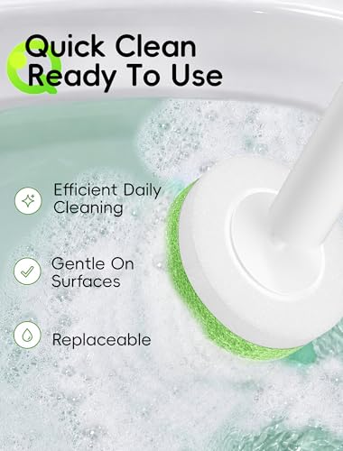 Wall Mounted Disposable Toilet Brush System with Holder, Toilet Bowl Cleaning Wand with Green Refills and One-Button Release, 1 Wand and Holder with 24 Green Refills