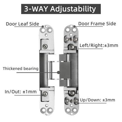 4-Pack 6 inch Hidden Door Hinges Heavy Duty Silver, Invisible Concealed Hinges Zinc Alloy 6''x 2.5''x1Inch, 180 Degree Swing Hinge, 3 Way Adjustable Hinge with Pins and Screws - color: Silver, size: 6 Inch