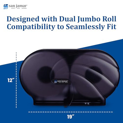 San Jamar Twin 9" Bath Tissue Dispenser – Jumbo Bath Tissue Holder for Bathroom, Infinity System, Black Pearl, 12" × 19" × 5.25"