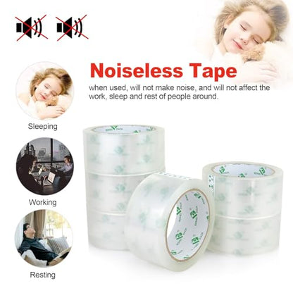 BOMEI PACK No Noise Silent Packing Tape 6 Rolls 1.88" x 55 Yards, Industrial Heavy Duty Packaging Tape for Packing Shipping Moving and Storage - size: 6PACK: 2.4mil*1.88inch*55yds