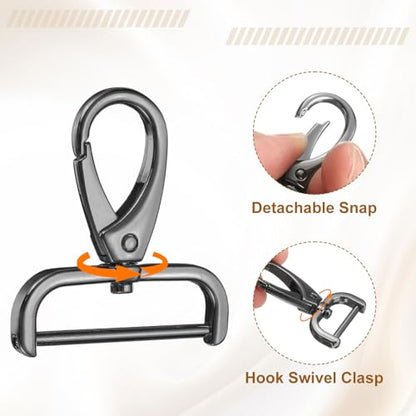 HARFINGTON 2Pcs Detachable Snap Hook Swivel Clasp 1 1/2" D Ring with Swivel Lobster Claw Clasps Hook for Purse Strap Keychain Bag DIY Craft, Gunmetal - color: Gunmetal, size: 1 1/2"