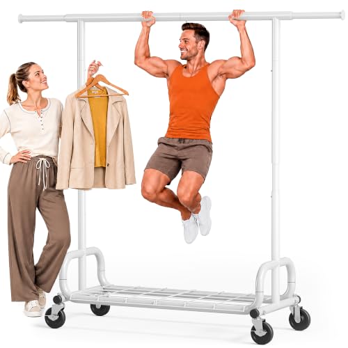 HOKEEPER Clothes Rack 450LBS Adjustable Garment Rack with Wheels, White - color: White