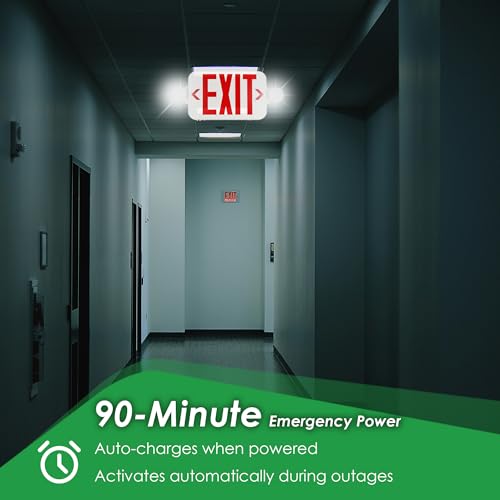 Gruenlich Exit Sign with Emergency Light, Battery Backup, 2 Pack - size: 2-pack