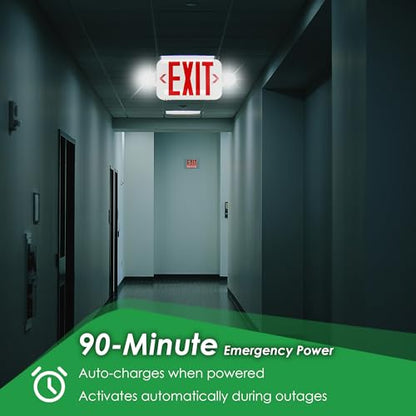Gruenlich Exit Sign with Emergency Light, Battery Backup, 12 Pack - size: 12-pack