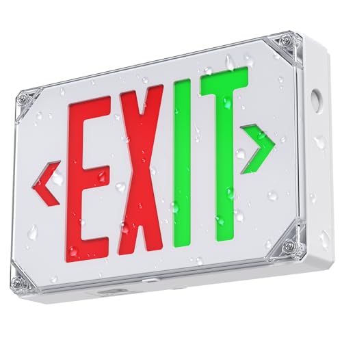 Outdoor Led Exit Sign Red/Green Color Switchable, Wet Location Emergency Exit Sign Light with Battery Backup, Exterior Waterproof Hardwired Lighted Exit Signs, AC 120/277V, UL Listed (1 Pack) - color: 1 Pack