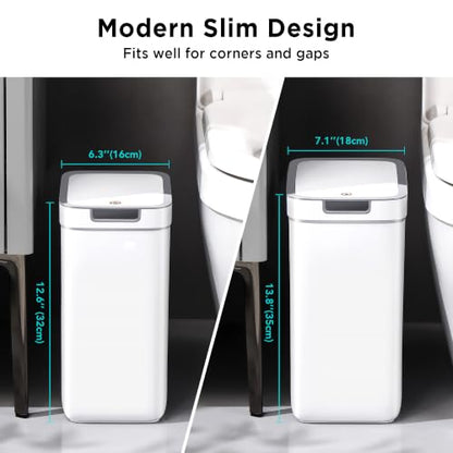 funest 2 Pack Slim Wall Mount Trash Can with Lid, No Drill Hanging Small Garbage Bin for Bathroom Kitchen, Dual Use Floor Standing Narrow Odor Block Press Top Waste Basket for RV Office Bedroom