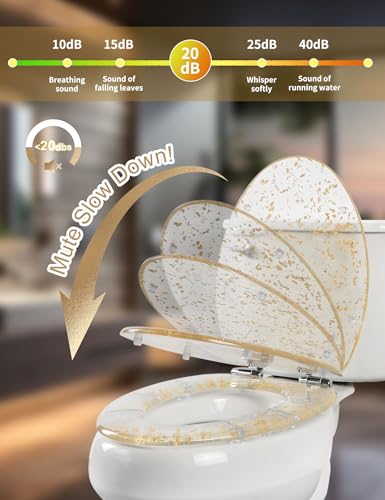 Angol Shiold ELONGATED Gold Foil Resin Toilet Seat Soft Close 18.5Inch - color: Gold Foil